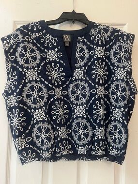 W by Worth Navy and White Embroidered Sleeveless Camisole